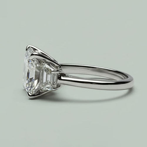Eagle Claw Prongs Asscher & Trapezoid Real Natural Earth Mined Diamond 3 Stone Ring New
