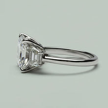 Eagle Claw Prongs Asscher & Trapezoid Real Natural Earth Mined Diamond 3 Stone Ring New