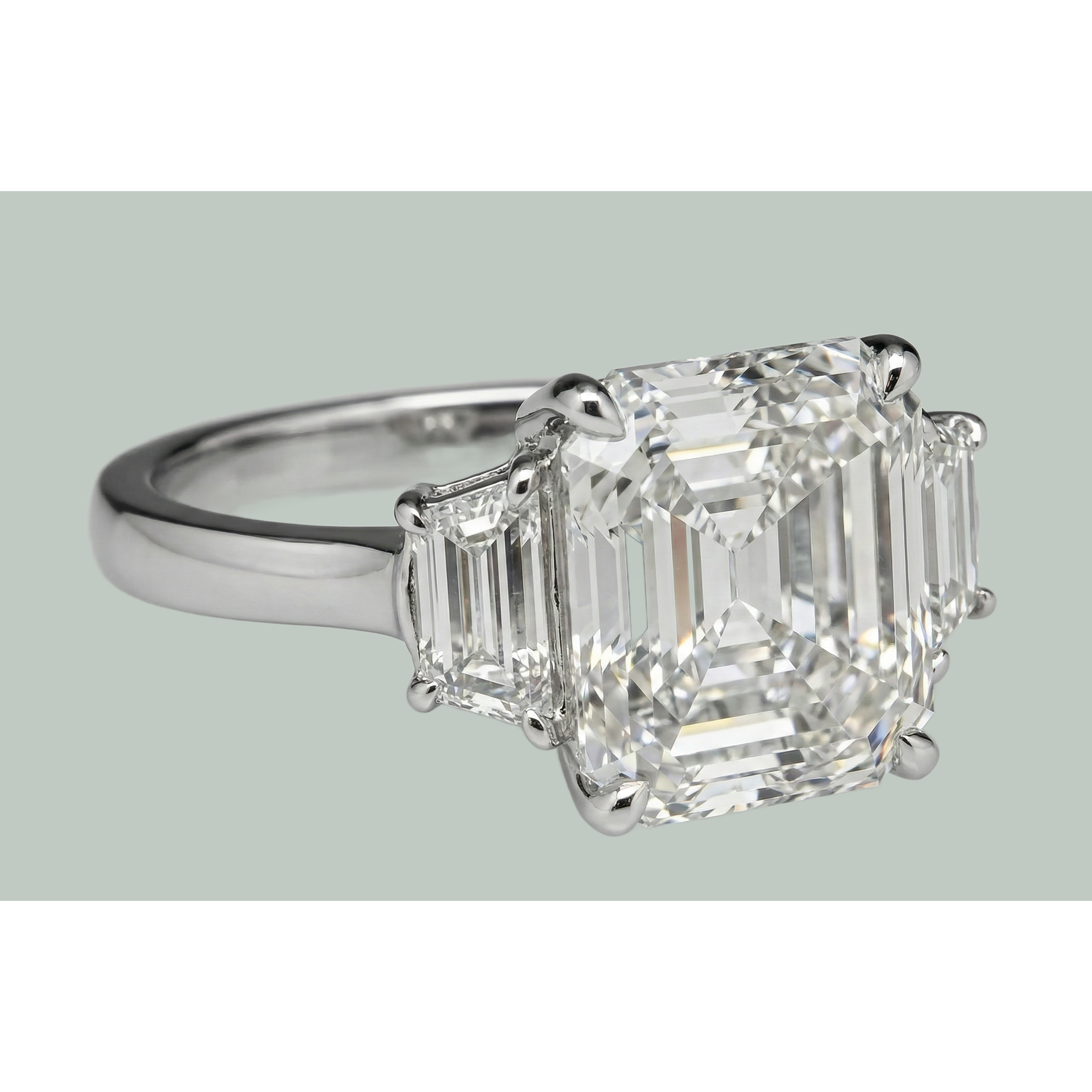 Eagle Claw Prongs Asscher & Trapezoid Real Natural Earth Mined Diamond 3 Stone Ring New