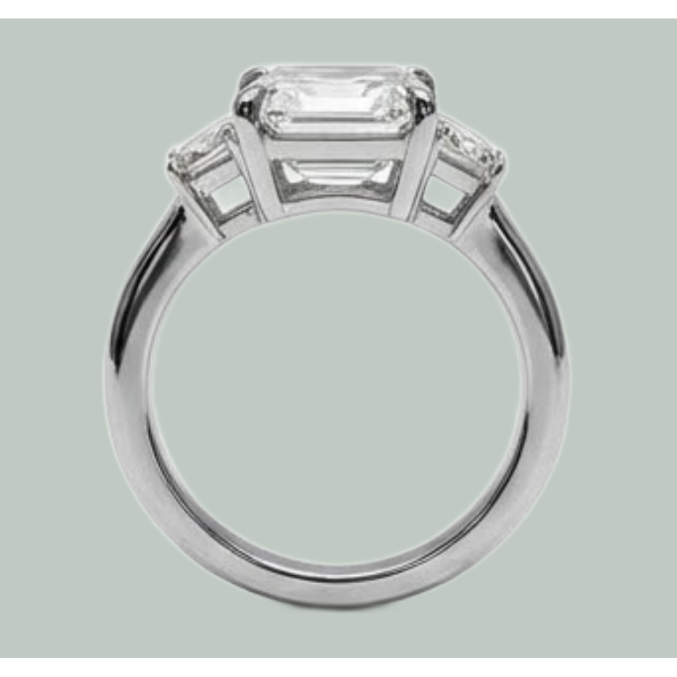Eagle Claw Prongs Asscher & Trapezoid Real Natural Earth Mined Diamond 3 Stone Ring New
