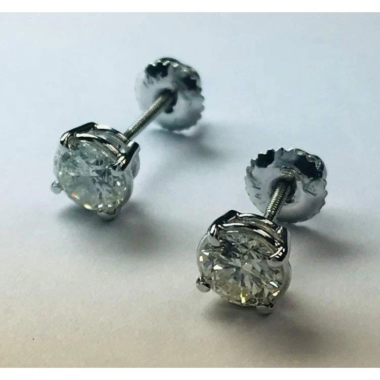 Earrings 1.80 Carats Genuine Round Diamond Studs