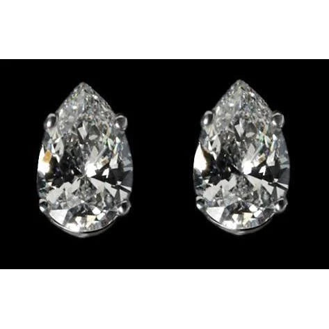 Earrings Pear Cut Real Diamond G VS1 Stud Post 2.50 Ct. Gold