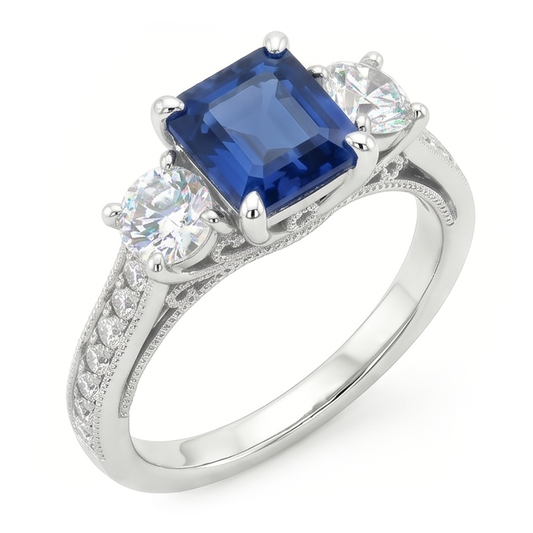 Earth-Mined Cornflower Blue Sapphire Gemstone Ring – 14K White