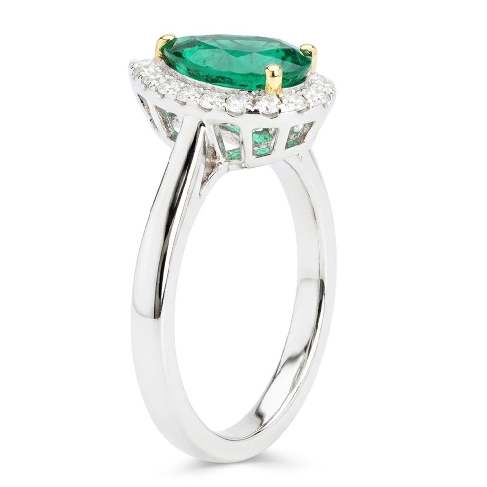 Earth-Mined Emerald Colored Stone Ring – 14K Two Tone Gold 2 ct
