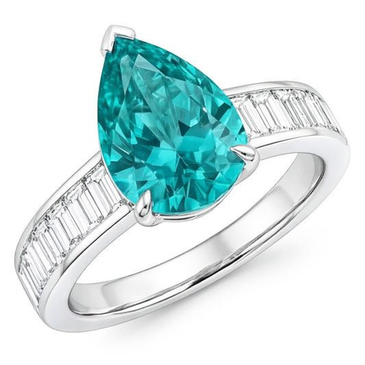 Earth-Mined Pear Shape Paraiba Tourmaline Precious Stone Ring