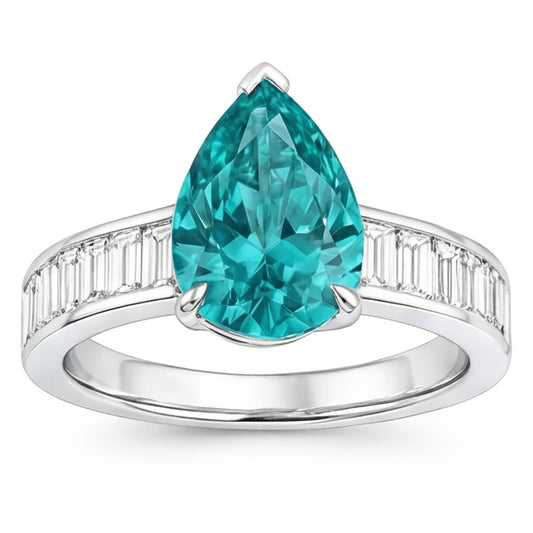 Earth-Mined Pear Shape Paraiba Tourmaline Precious Stone Ring