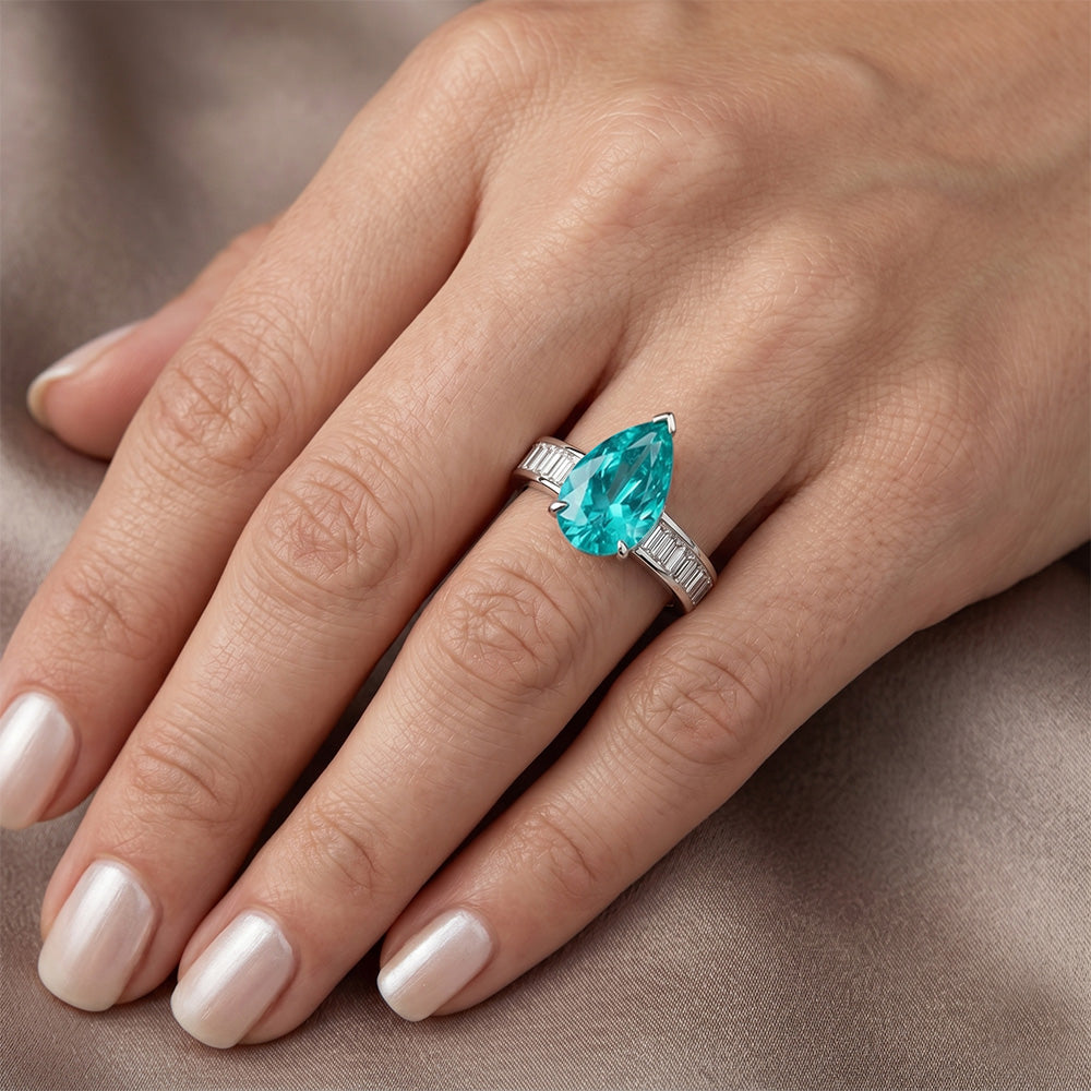 Earth-Mined Pear Shape Paraiba Tourmaline Precious Stone Ring