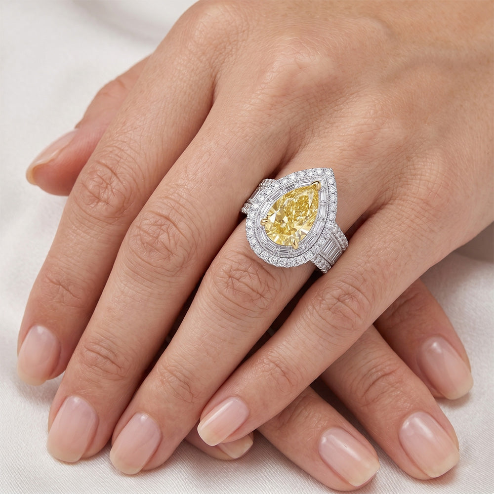 Earth-Mined VVS Clarity Fancy Yellow Diamond Halo Ring 3.50 ct