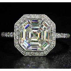 Elegant 5 Carat Halo Asscher Natural Diamond Ring