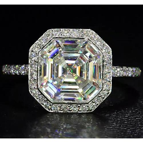  Elegant 5 Carat Halo Asscher Natural Diamond Ring