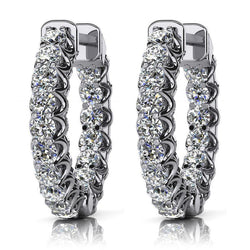 Elegant Cured Prong Set 3.40 Ct Genuine Diamonds Hoop Earrings White Gold 14K