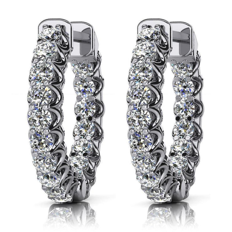 Elegant Cured Prong Set 3.40 Ct Genuine Diamonds Hoop Earrings White Gold 14K