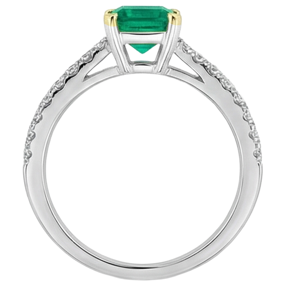 Genuine Emerald Precious Stone Ring 2 ct 14 Karat Two Tone Gold – top view