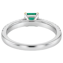Emerald Round Cut Precious Stone Ring in 14 Karat Two Tone Gold – back view