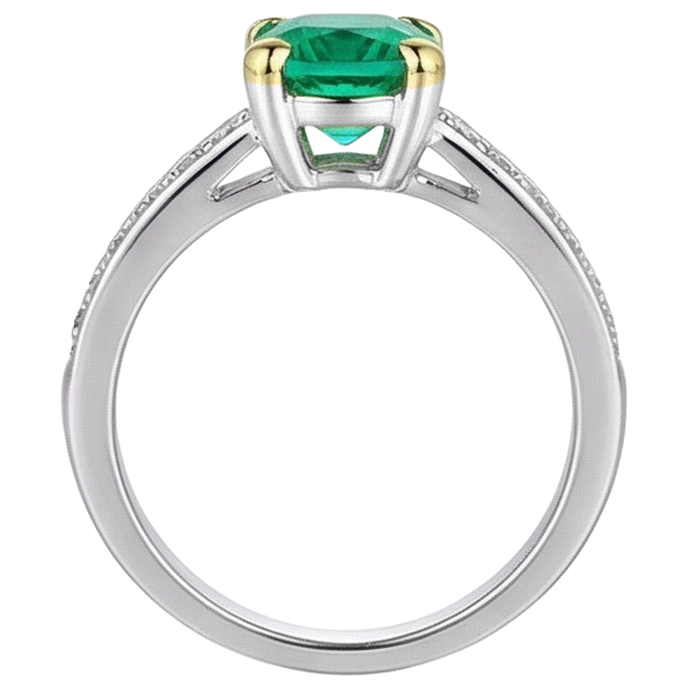 Cushion Fine Emerald ring in Two-Tone 14K Gold – profile view