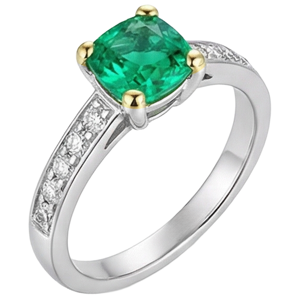 Cushion Fine Emerald ring in Two-Tone 14K Gold – side view