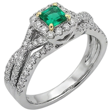 Fine Emerald Emerald Cut Gemstone Ring in 14K Two Tone Gold – front view