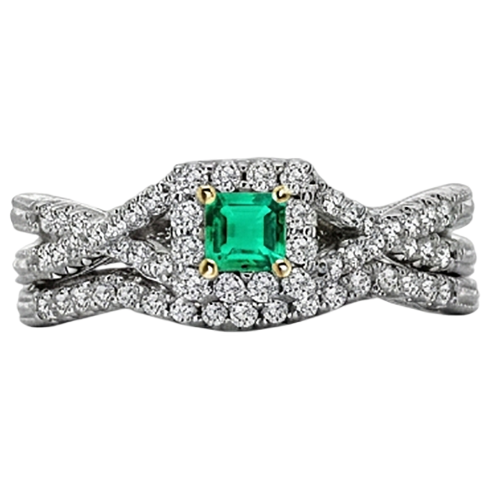 Fine Emerald Emerald Cut Gemstone Ring in 14K Two Tone Gold – angle view