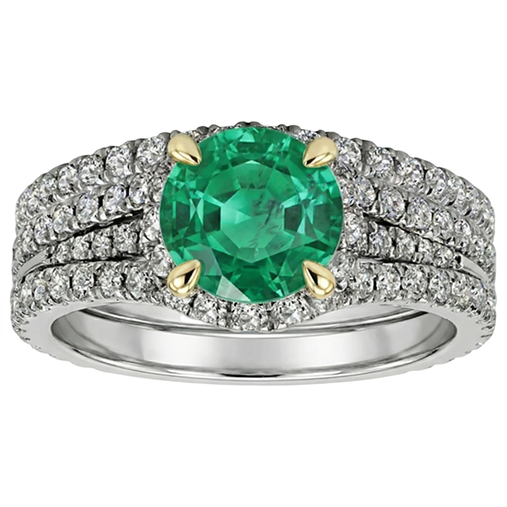 Precious Stone Ring 14 Karat Two Tone Gold with Emerald – profile view