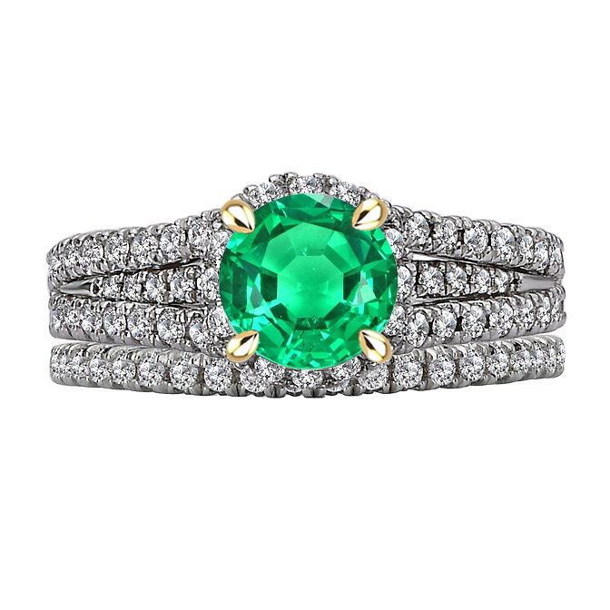 Real Emerald Precious Stone Ring 2.50 ct 14 Karat Two Tone Gold – main view
