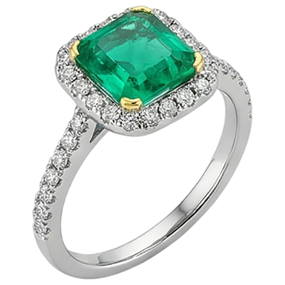 Princess Fine Emerald ring in Two-Tone 14K Gold – front view