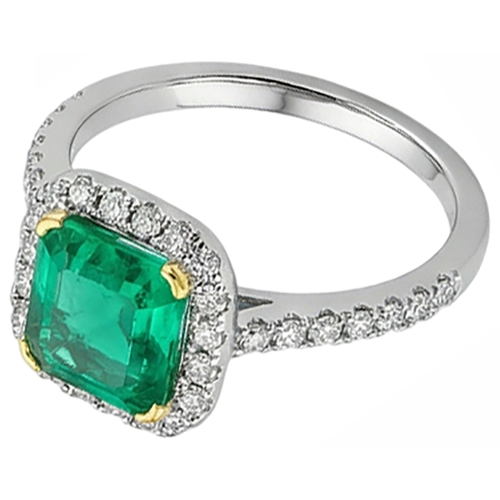 Colored Stone Ring Two-Tone 14K Gold with Fine Emerald – side view