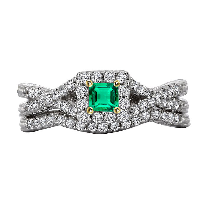 Fine Emerald Emerald Cut Gemstone Ring in 14K Two Tone Gold – main view