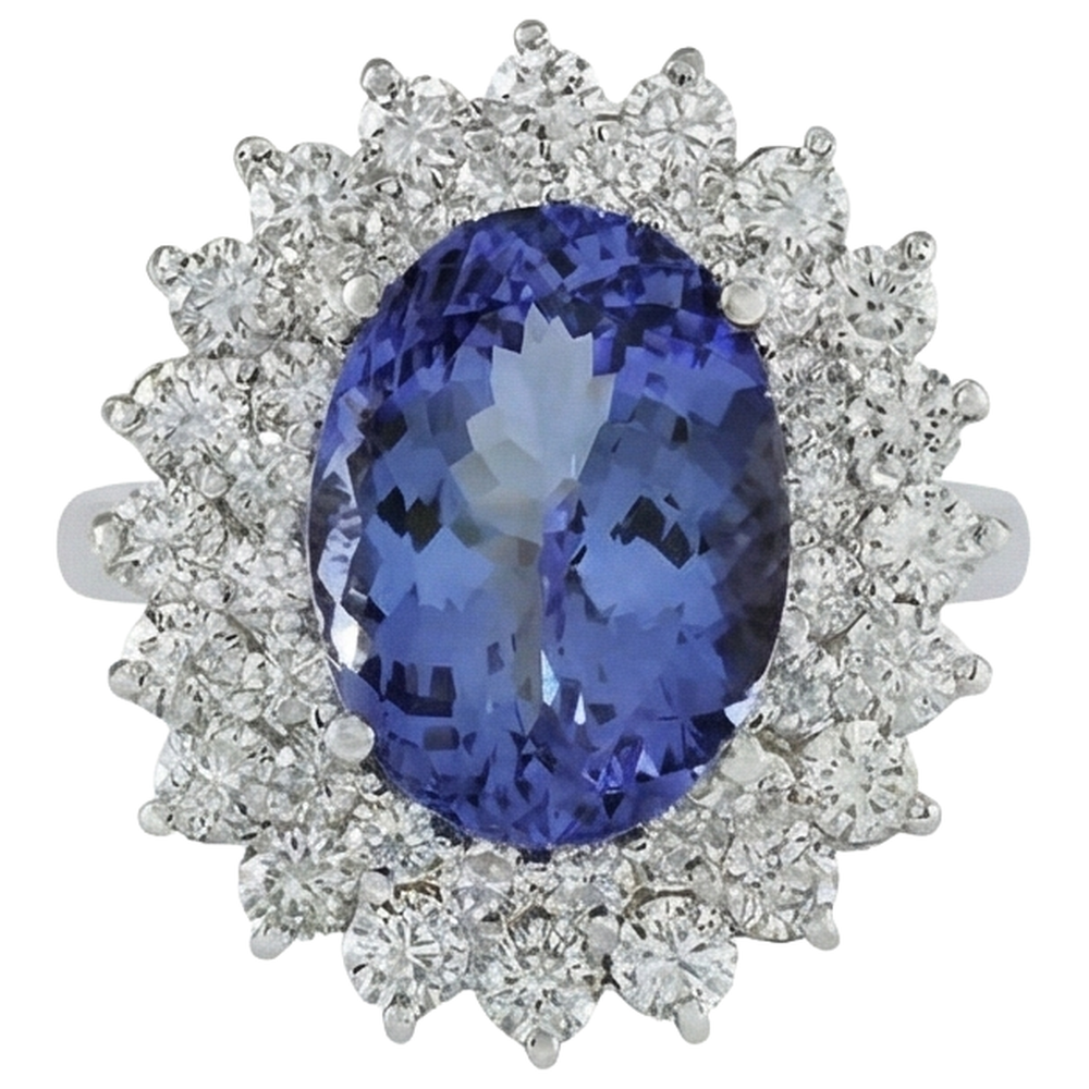 Elegant Tanzanite Natural Earth Mined Diamond Cocktail Ring