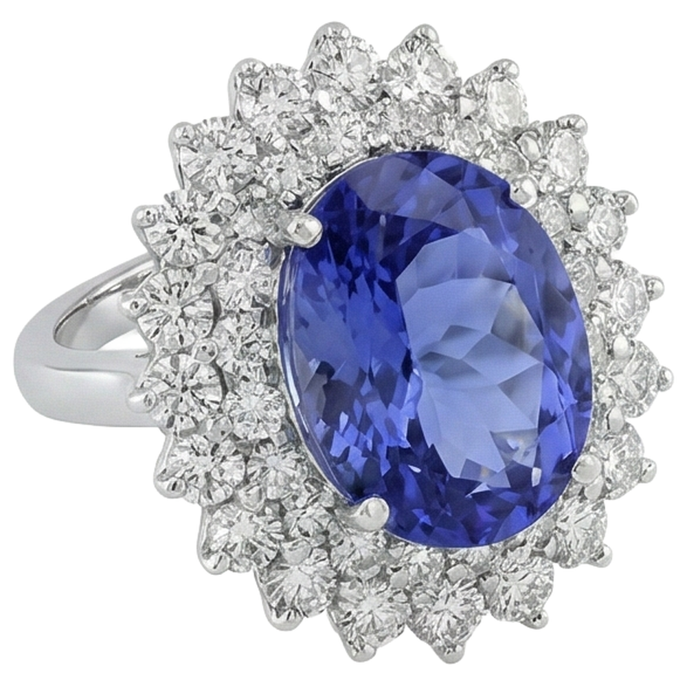 Elegant Tanzanite Natural Earth Mined Diamond Cocktail Ring