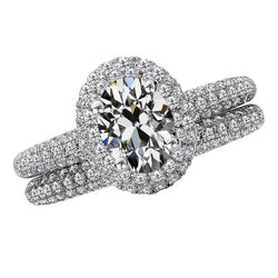 Old Mine Cut Brilliant Diamond Halo Ring in 14K White Gold – 4 ct