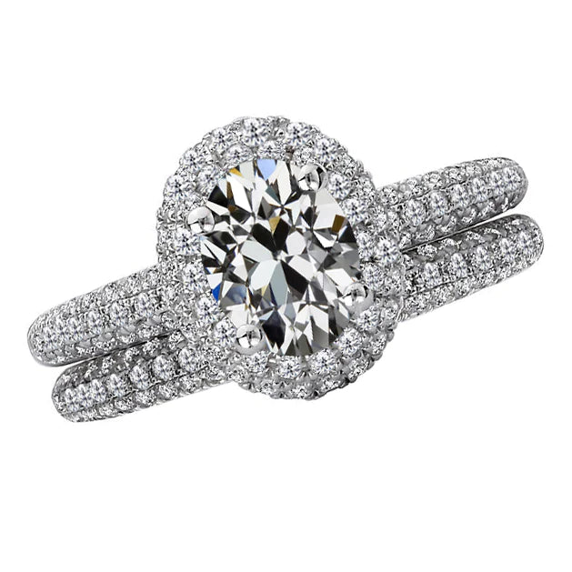 Genuine Brilliant Diamond Halo Ring 4 ct 14K White Gold – main view