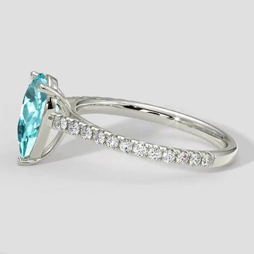 Elegant Paraiba Ring Pear Cut with Pave