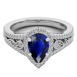 14 Karat White Gold Antique Blue Sapphire Precious Stone Ring 3