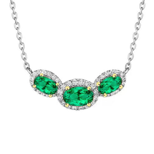 Authentic Colombian Emerald Stone Pendant Necklace 1 ct 14K Two Tone Gold – main view