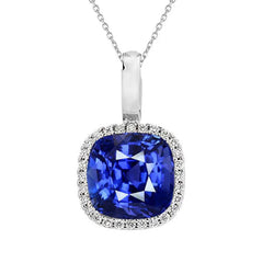 14K White Gold Royal Blue Sapphire Gemstone Pendant – 3.50-ct