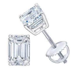 Emerald 3 Carats Real Diamond Women Stud Earring White Gold 14K Jewelry
