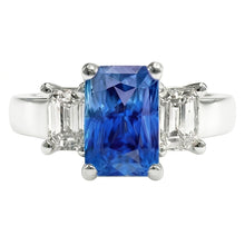 Emerald 3 Stone Natural Earth Mined Diamond Gemstone Ring 3 Carats Light Blue Sapphire