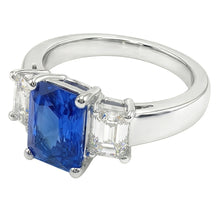 Emerald 3 Stone Natural Earth Mined Diamond Gemstone Ring 3 Carats Light Blue Sapphire
