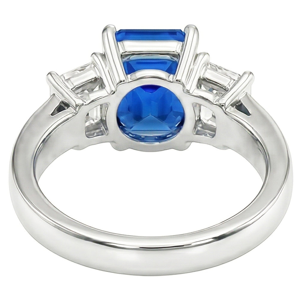 Emerald 3 Stone Natural Earth Mined Diamond Gemstone Ring 3 Carats Light Blue Sapphire