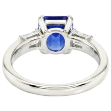 Emerald 3 Stone Natural Earth Mined Diamond Sapphire Ring 1.75 Carats Tapered Baguettes