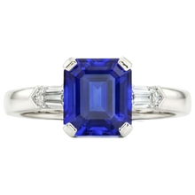 Emerald 3 Stone Natural Earth Mined Diamond Sapphire Ring 1.75 Carats Tapered Baguettes