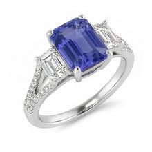 Emerald 3 Stone Sapphire Ring With Accents Split Shank 3.50 Carats
