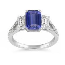 Emerald 3 Stone Sapphire Ring With Accents Split Shank 3.50 Carats