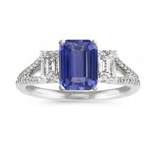 Emerald 3 Stone Sapphire Ring With Accents Split Shank 3.50 Carats