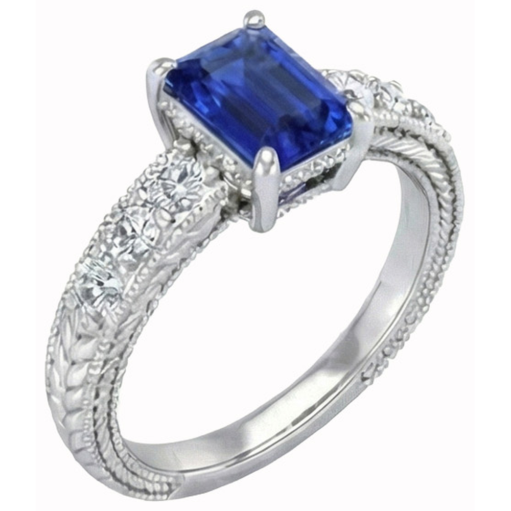 Emerald And Round Cut 2.10 Ct Sri Lanka Sapphire Natural Earth Mined DIAMOND ( NOT LAB GROWN )s Ring Gold