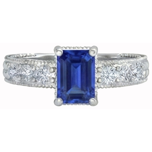 Emerald And Round Cut 2.10 Ct Sri Lanka Sapphire Natural Earth Mined DIAMOND ( NOT LAB GROWN )s Ring Gold