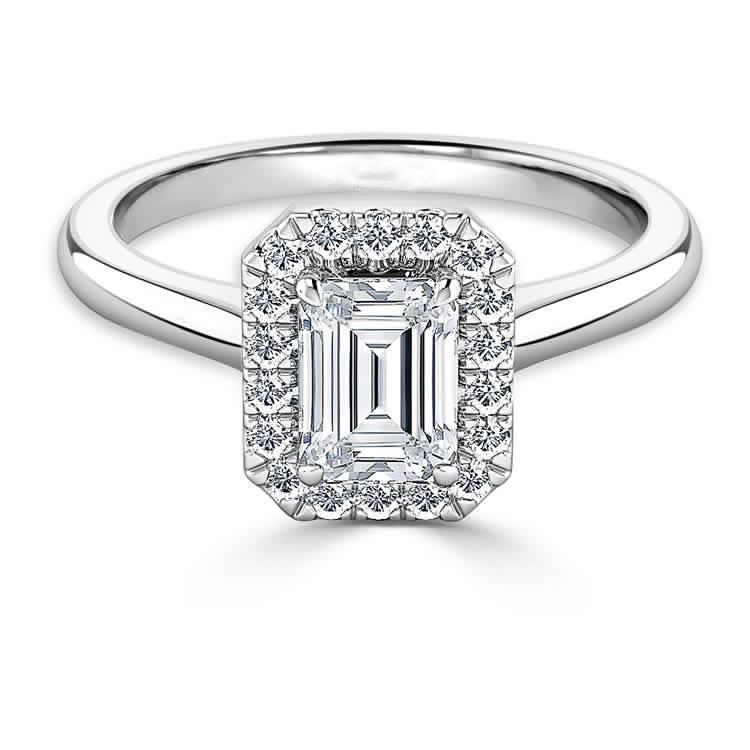 Emerald And Round Cut 2.65 Carats Real Diamond Ring Halo