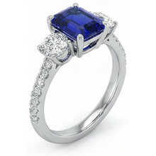 Emerald Blue Sapphire 3 Stone Style Ring With Accents 7 Ct Gold 14K