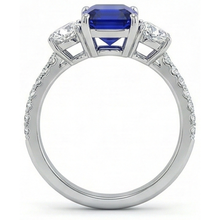 Emerald Blue Sapphire 3 Stone Style Ring With Accents 7 Ct Gold 14K