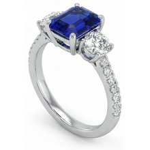 Emerald Blue Sapphire 3 Stone Style Ring With Accents 7 Ct Gold 14K